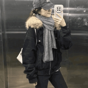 现货重磅boxy短款棉衣座山雕大毛毛领男女棉服水洗工装厚外套图片
