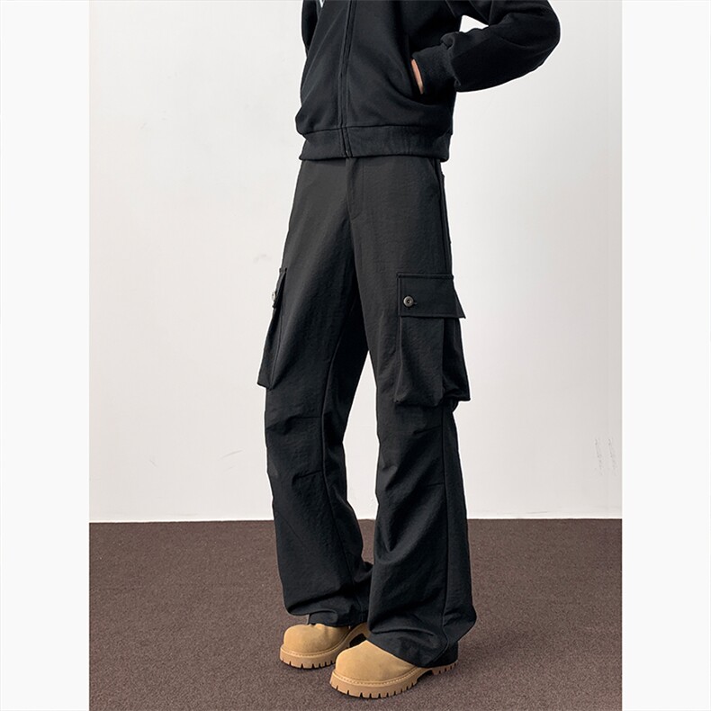 秋季美式大口袋立体剪裁褶皱工装裤男大码微喇裤K24056-特P40控78，男装工装外套，电商A001