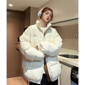 中性风冬装 PU软皮美式撞色棉服logo棉衣休闲外套男女 G1102 P128图片