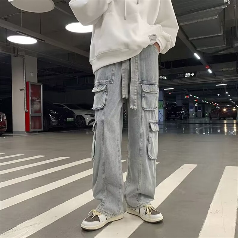欧美hiphop炸街裤子高街ins多口袋工装牛仔裤男宽松直筒N8140-p55,男装牛仔裤,星座1008-1