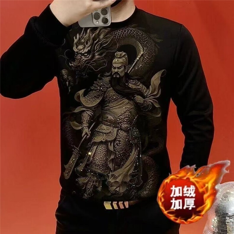 1506-1/WDT081加绒/P29秋冬烫钻加绒打底衫男士韩版个性潮圆领图片