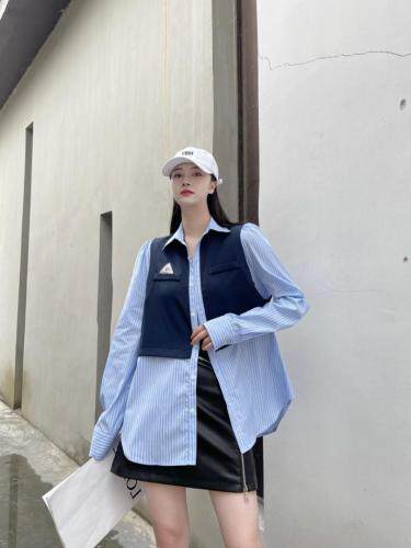 条纹拼接衬衫，女装衬衫，QIANCHEN 谦晨