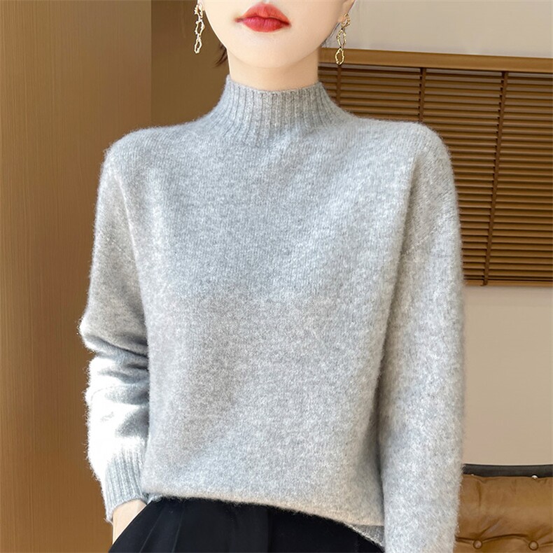 配大衣超好看半高领毛衣秋冬女内搭针织衫2025新款宽松大码打底衫,女装羊绒衫,秋虹羊绒