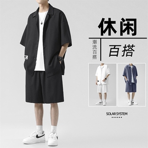 2024夏季新款冰丝套装男士潮流休闲短袖衬衫短裤TZ007-特批-58