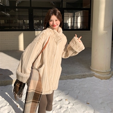 杏色慵懒风仿水貂毛立领外套女2025冬新款高级感保暖厚实皮毛一体，女装皮草，2C159