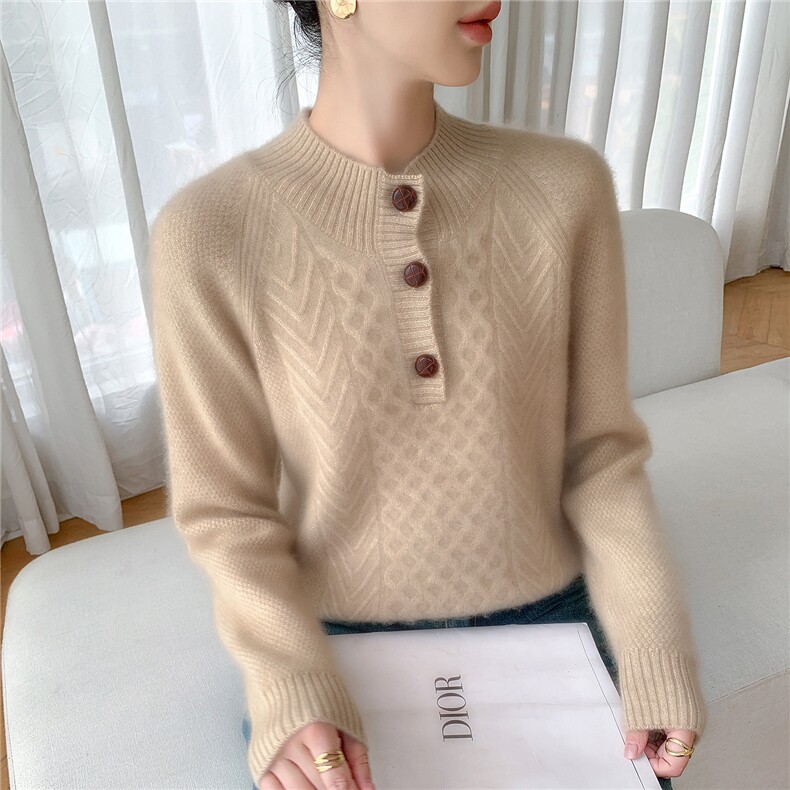 2025年秋季新款百搭女士7针重工加厚钉扣半高,女装羊绒衫,百越羊绒