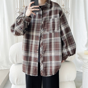 韩版潮流复古格子大码翻领长袖衬衫内搭外套C2194-P30【特价】图片