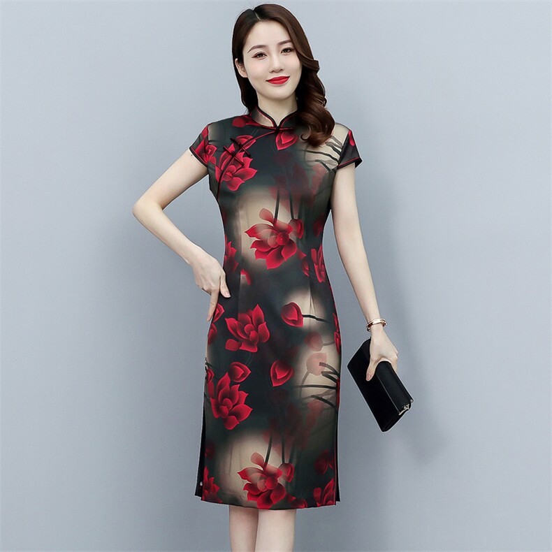 杭州丝绸高端品质弹力缎重磅真丝双层旗袍中长婚礼服连衣裙,女装汉服/婚纱/旗袍/礼服,媚琳依坊