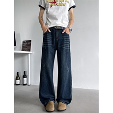 春秋新款高腰弯刀工装牛仔裤宽松显瘦直筒阔腿裤8892P45，男装牛仔裤，星座410-2
