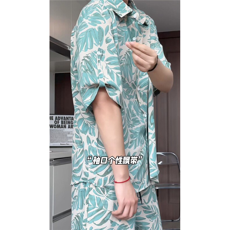 短袖衬衫男+短裤男套装男100%聚酯纤维M-5XL大码TZ78707P50控98图片