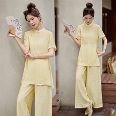 新中式风套装女2025夏新款禅意清冷贵气感御姐阔腿裤穿搭一整套，女装套装/套裙，水衣源