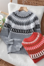 优质儿童费尔岛羊毛针织衫男女童加厚提花套头打底拼色毛衣，童装儿童羊毛衫，初丹羊绒童装