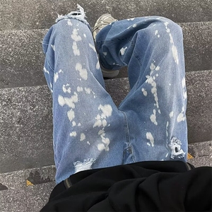 美式街头印花牛仔裤男秋季风宽松百搭设计感拖地阔腿裤子 NE0063图片