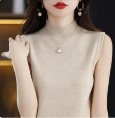 2025简约百搭时尚无袖半高针织衫，女装针织衫/毛衣，北娇羊绒