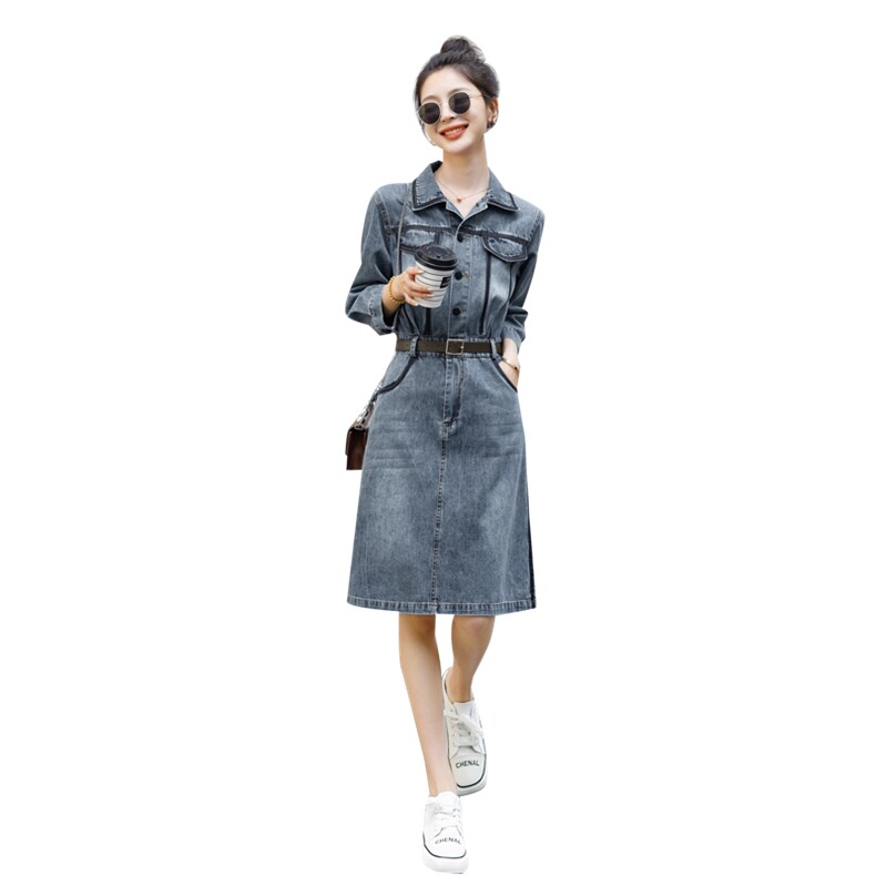 时尚春季新款修身显瘦牛仔连衣裙,女装连衣裙,秋水欣儿