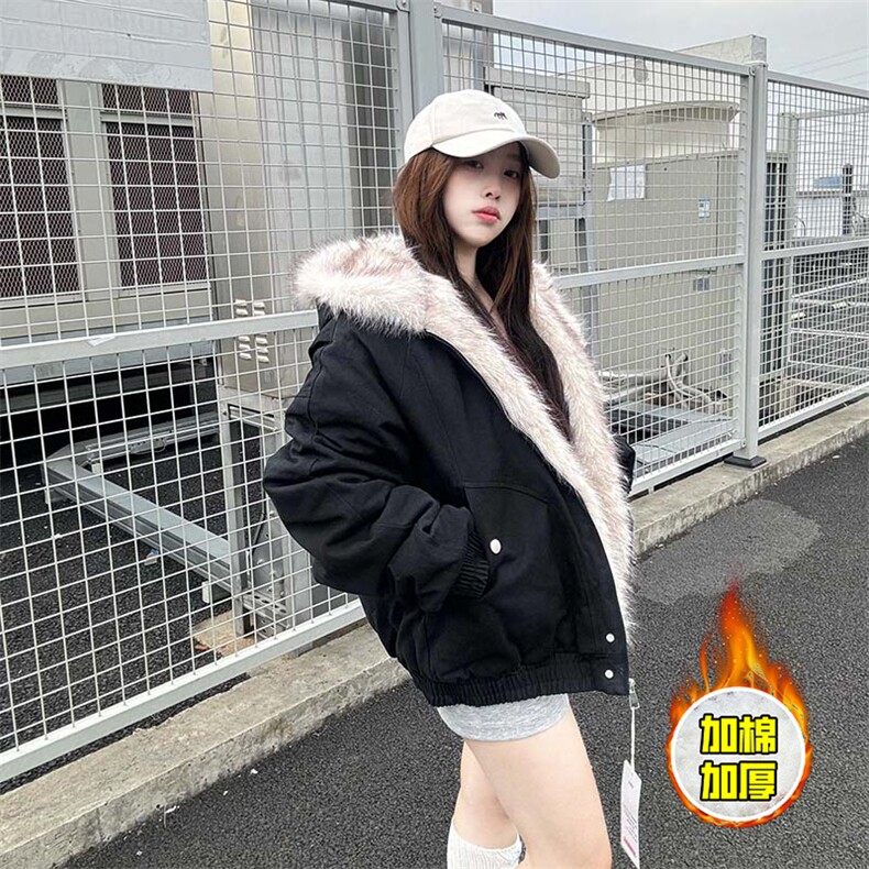 现货高品质美式高街冬季重磅硬挺短款座山雕毛领棉衣男女加厚外套,男装棉衣,电商A486-1
