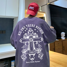 直播品质重磅纯棉美式蜡染水洗做旧潮牌宽松长袖t恤CT358特P38，男装T恤，电商A486