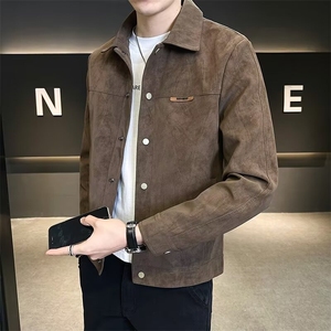 春秋季夹克男2025新款痞帅潮牌高级感翻领麂皮秋装上衣服男士图片