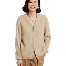 时尚女士羊绒帽衫黑色元宝针双拉链设计舒适保暖，女装羊绒衫，臻维羊绒