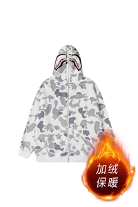 美式高鲨鱼拉链刺绣卫衣男女同款情侣春秋薄款hiphop原创连图片
