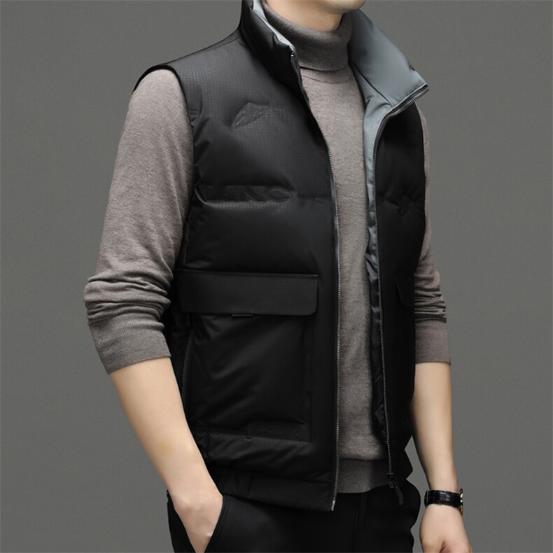 立领羽绒服马甲保暖男装2024新款柔软保暖宽松80鸭绒防寒服外套,男装羽绒服,钱塘6003（原4033）