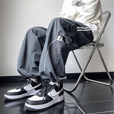 秋款男工装裤大口袋条纹字母印花抽绳束脚冲锋长裤h157P45，男装休闲裤，星座1013-1