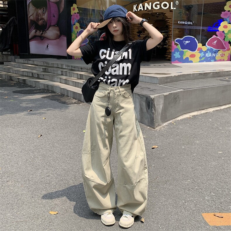 复古水洗设计感磨白廊形弯刀牛仔裤夏季男女宽松长裤子YD9001-P65,男装牛仔裤,星座509
