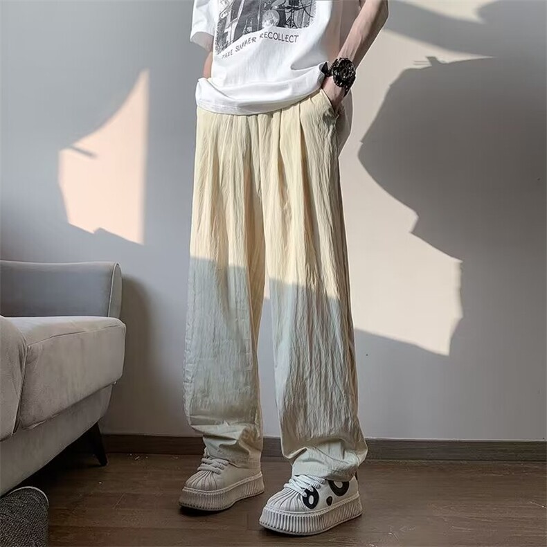 vibe风潮褶皱冰丝裤子禅意新中式休闲男裤夏季薄款阔腿裤,男装休闲裤,星座716-2