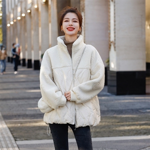 羽绒服女2025冬季新款女装韩版时尚颗粒绒拼接保暖白鸭绒外套图片