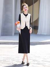 新中式连衣裙2025春新款高级感小香风气质马甲黑色长袖打底套装裙，女装套装/套裙，奕薇雅