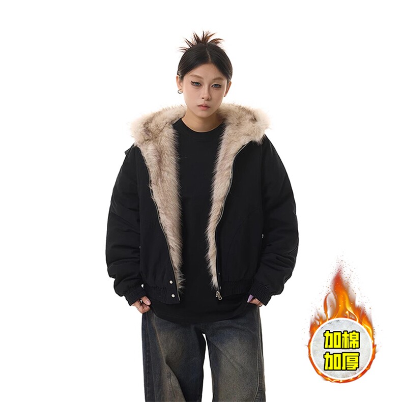 现货高品质美式高街冬季重磅硬挺短款座山雕毛领棉衣男女加厚外套,男装棉衣,电商A486-1