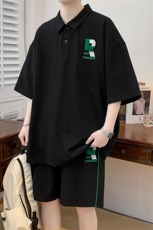 夏季港风T恤POLO衫运动休闲套装男情侣短袖短裤两件套潮6631-P60，男装Polo衫，电商A441-1