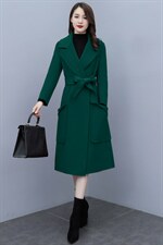 时尚简约大方系带欧版全羊毛长款大口袋双面羊绒大衣，女装毛呢外套，媚琳依坊