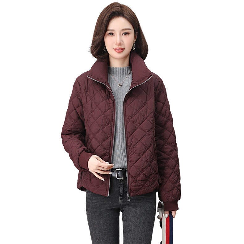 2024年新款潮高立领夹棉菱格外套韩版休闲刺绣棉衣棉服女显瘦,女装棉衣/棉服,鑫鑫格