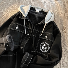 JK3007J-P95-限价188M-5XL羊羔绒加绒牛仔连帽夹克外套棉服大码，男装夹克，星座116