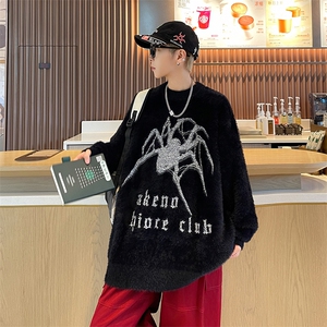 美式复古卫衣男春季设计感宽松圆领印花外套港风大码套头上衣图片