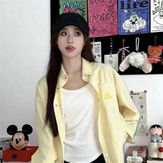 TC741-P45美式2025新款小狗刺绣衬衫女复古黄色条纹学院风上衣，男装衬衫，星座617A-2