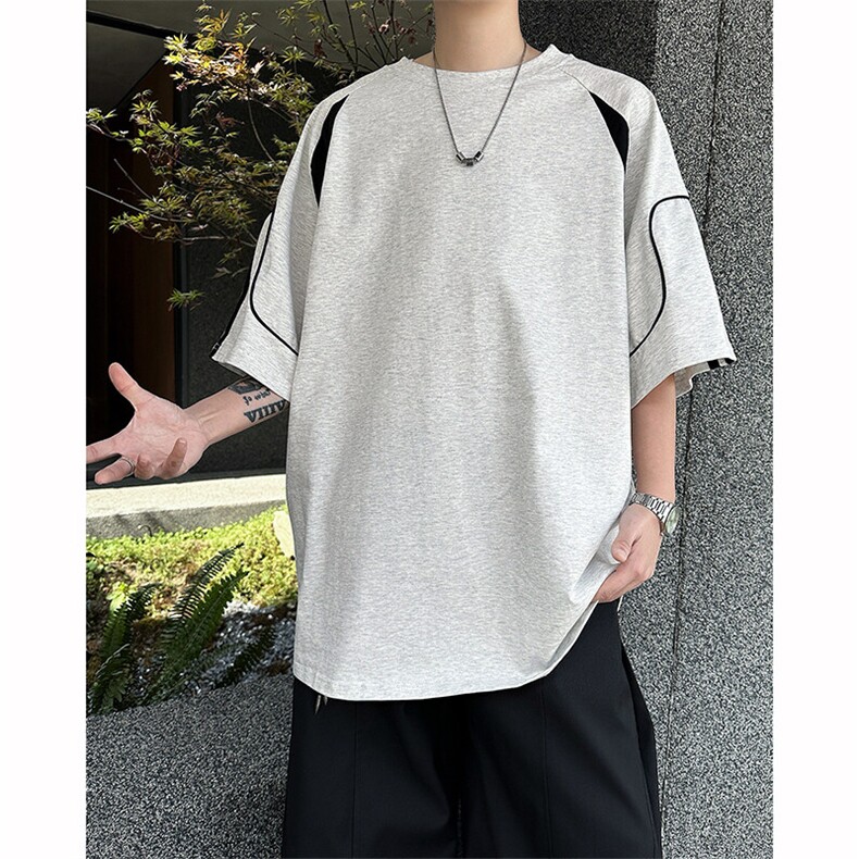 8XL-M 美式小众高级感拼接短袖T恤男夏简约百搭宽松纯棉上衣DX336图片