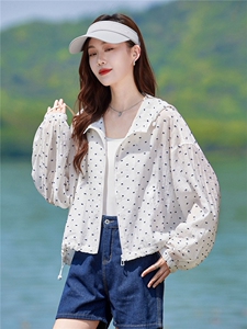 2026夏季新款现货宽松休闲透气莱赛尔波点连帽女士薄外套短外套图片