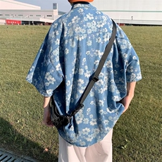 新款小雏菊短袖衬衫男女夏季宽松复古翻领半袖牛仔衬衣S1226-p50，男装T恤，星座1008-2