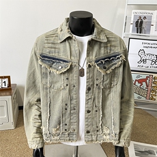 美式高街牛仔外套vintage流苏夹克男复古垫肩宽松上衣JK8940-P80，男装工装外套，星座308B-2
