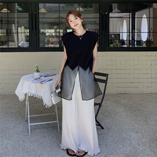 夏季阔腿裤无袖衫时尚两件套女，女装套装/套裙，秋水欣儿