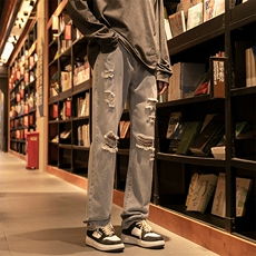 牛仔裤男春夏款高街美式复古显瘦宽松直筒阔腿裤子ins潮743-P45，男装牛仔裤，电商A178