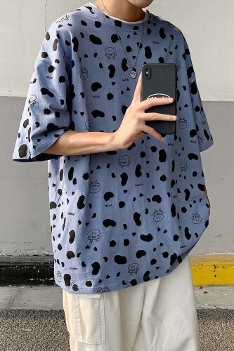 夏季港风T恤男宽松满印花中性风t恤情侣款DS-A160-1-T109-P30，男装T恤，电商C323-1