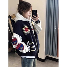 棒球服外套美式字母植绒重磅宽松加厚夹棉情侣夹克JHT276，男装夹克，星座1116A（原606A-3）