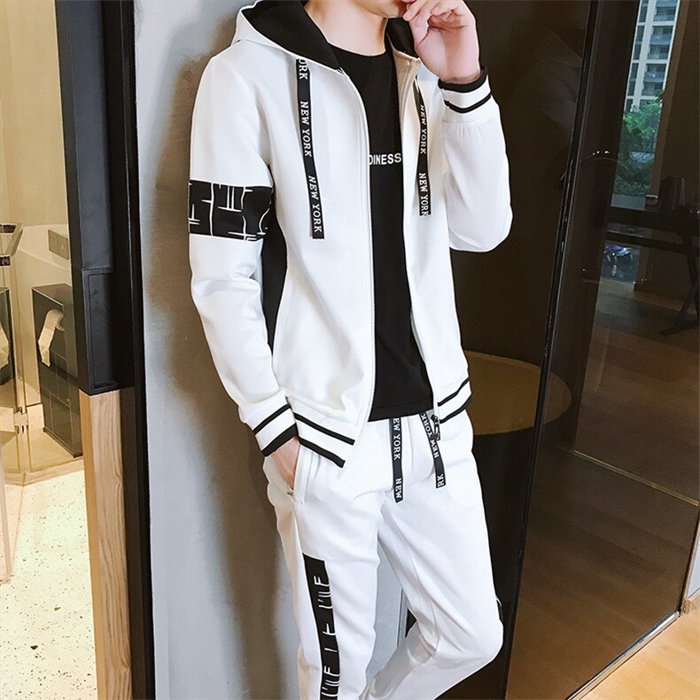 开衫连帽卫衣套装男春季新款休闲宽松ins外套潮流两件套J02P60,男装休闲套装,电商A086
