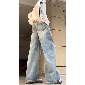 ！水洗做旧竹节弯刀牛仔裤男美式宽松拖地裤25XK67206特批45图片