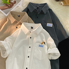 夏季新款亚麻班服短袖纯色衬衫男222-7-CS777-P35，男装T恤，星座222-7