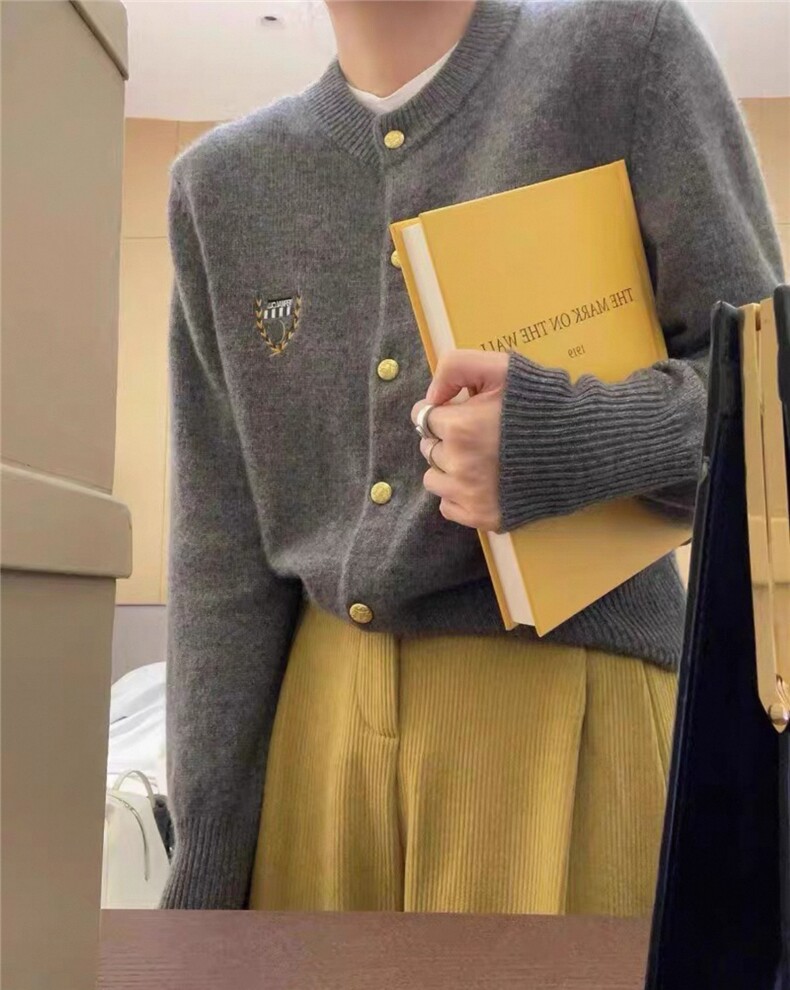 2025春季35%山羊绒女圆领开衫刺绣针织衫毛衣外套,女装羊绒衫,艾驰羊绒