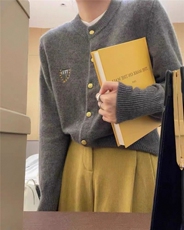 2025春季35%山羊绒女圆领开衫刺绣针织衫毛衣外套，女装羊绒衫，艾驰羊绒